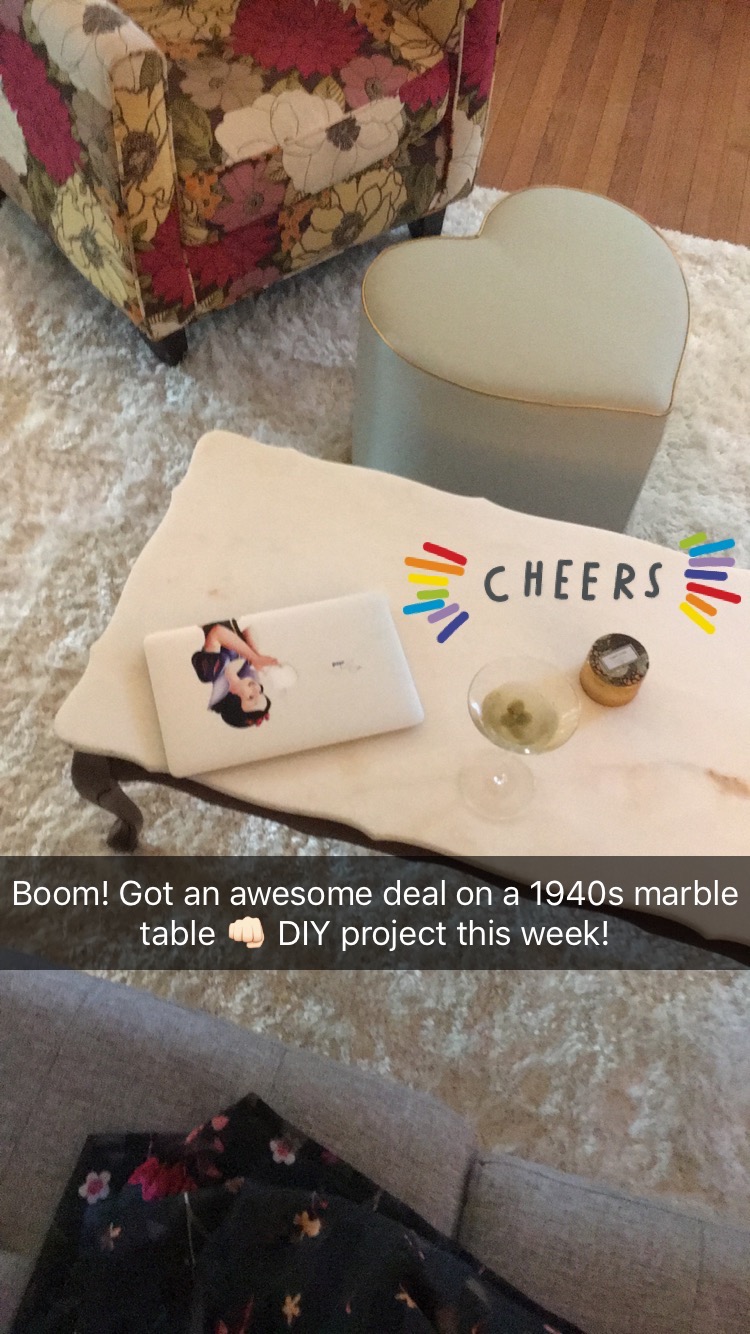 snapchat snap of our marble table
